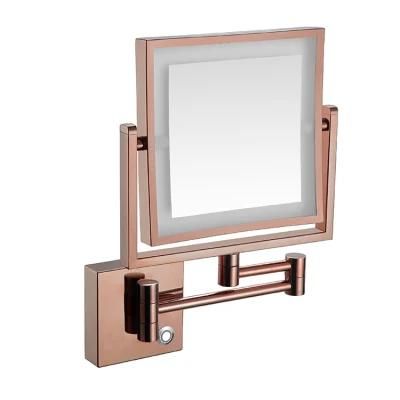 Kaiiy Chassis Touch Extendable Square 8 Inch Bathroom Wall Mounted Rotatable Cosmetic LED Make up Mirror