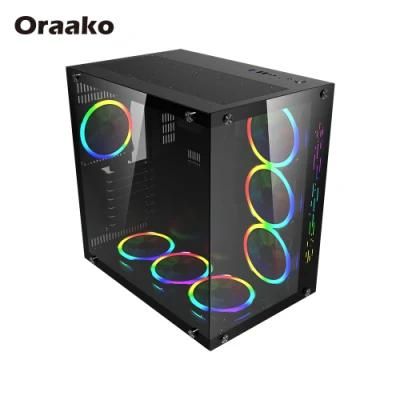 Black Cabinet ATX Micro-ATX Cooling Glass RGB Light Gaming Computer PC Case with Fans