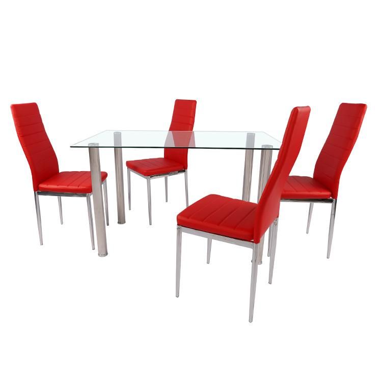 Dining Furniture Tempered Glass Top Metal Legs Dining Table Set