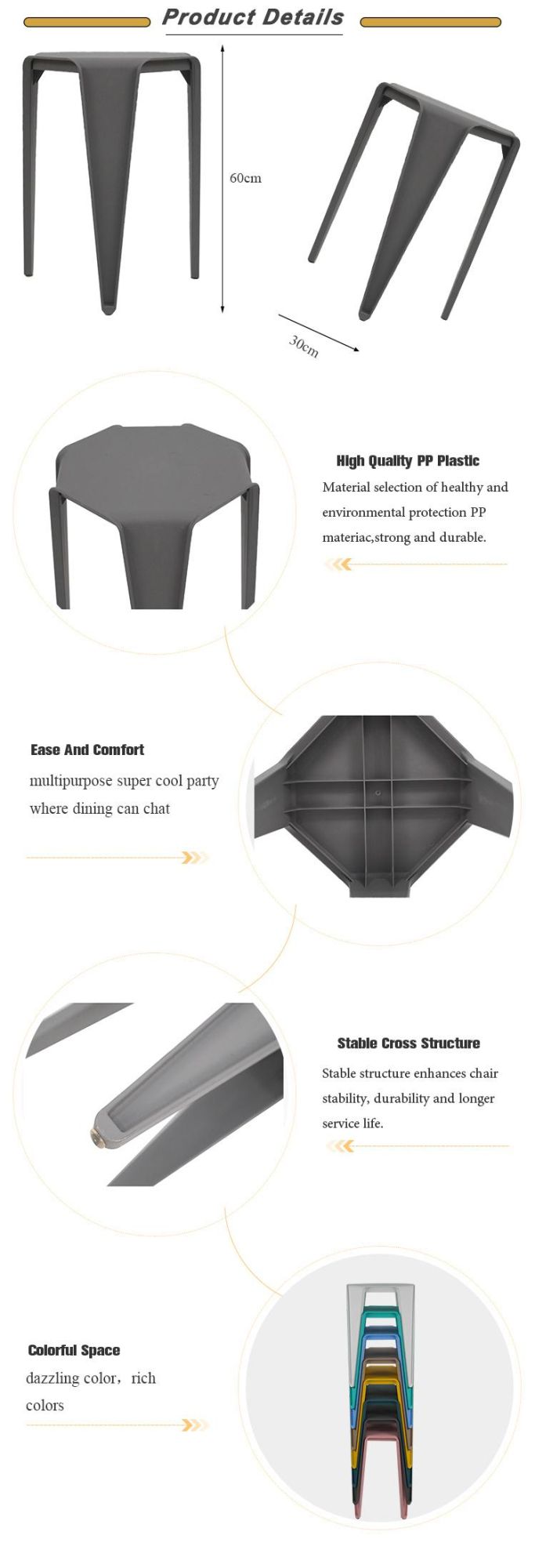 Cheap Home Living Room Restaurant Cafe Furniture Stacking Plastic Stool Chair for Outdoor