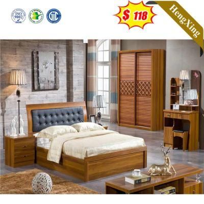 High Back Bedside PU Leather Wooden Mixed Color Bedroom Furniture Double Beds with Wardrobe