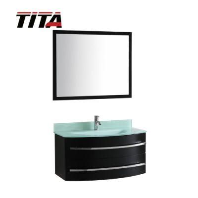 Lacquered Modern Bathroom Cabinet with Tempered Glass Basin T9008A