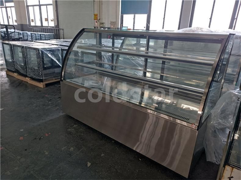 Commercial Bakery Curved Glass Cake Showcase with LED Light Refrigeration