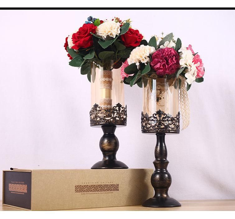 New Design Wedding Home Decoration Flower Arrangement Ornament Glass Metal Candle Holder