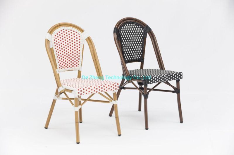 French Cafe Chair Aluminum Frame Outdoor Furniture Bamboo Look Dining Outdoor Restaurant Furniture