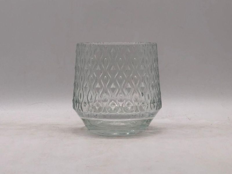 Clear Glass Candle Holder with Different Pattern and Customized Color