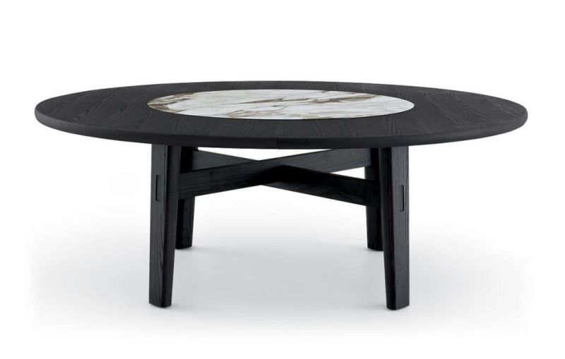 Pfd-005 Dining Table //MDF with Oak Venner Matte// Including The Turntable Marble or Ceramic//Ash Wood Base
