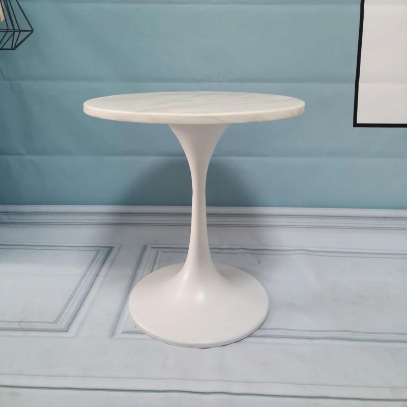 Simple Design Side Table White Round Stone Top