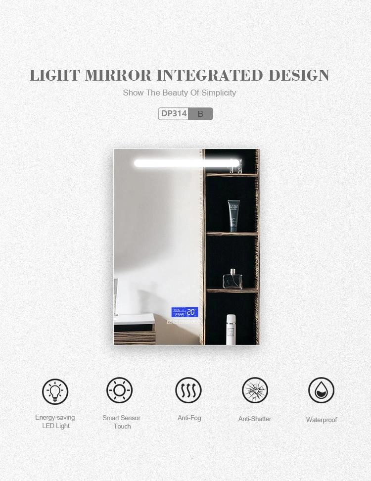 LED Lighted Wall Glass Mirror with Bluetooth Temperature Time Display Screen