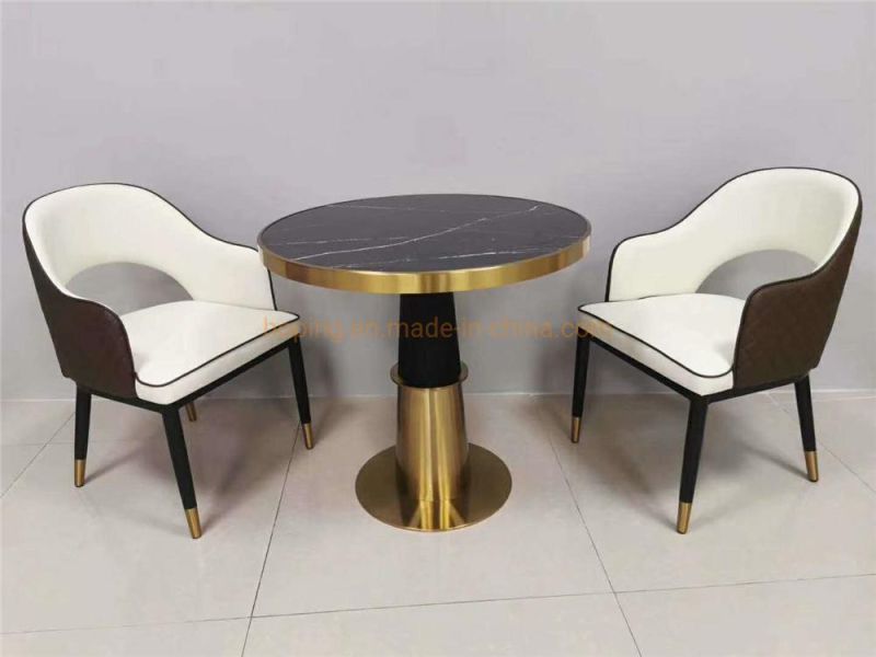 50 Cm Top Two Chair Table Set Marble Coffee Table for Hotel Home Furniture