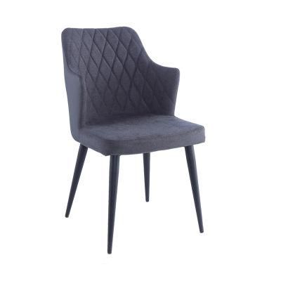 Home Furniture Hotel Restaurant PU Leather Diamond Lattice Round Legs Steel Armrest Dining Chair for Outdoor