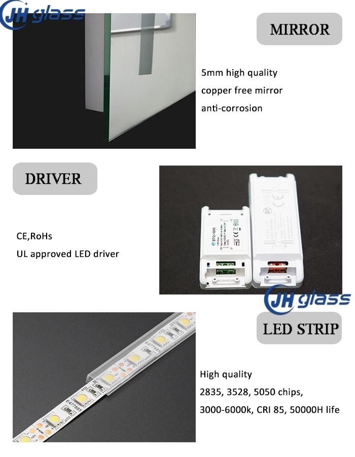 Modern Decorative Hotel Bathroom Illuminated Rectangle LED Mirror with Touch Sensor