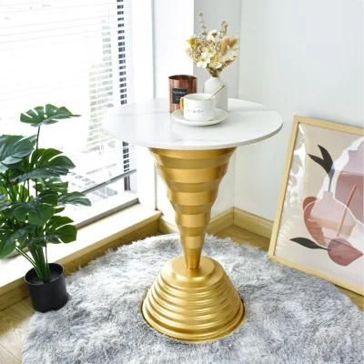 Dubai Popular Decorative Furniture White Marble and Golden Metal Combined Side Table