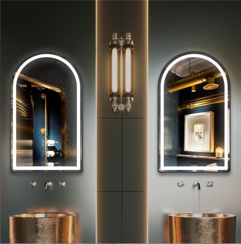 Hotel Home Decor Wall Mounted Decorative Defogger Dimming Lighted Bathroom Mirror Illuminated Makeup LED Mirror