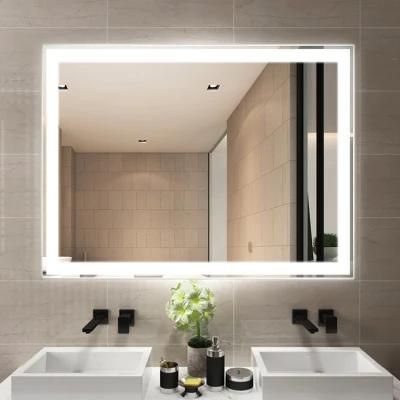 Rectangular Illuminated LED Wall Mirror with Anti-Fog Function in Bathroom