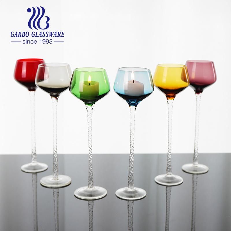 High-End Mouth Blowing 4.5oz Stem Glassware Solid Color Customized Glass Candle Holder