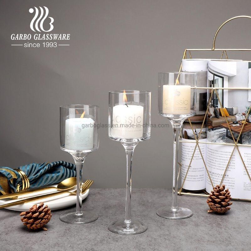 3PCS Set Elegant Tall Glass Candle Holders, Hand Made Crystal Clear Glass Candle Sticks Tealight Candle Holder with Long Stem Ideal for Dining, Wedding, Party