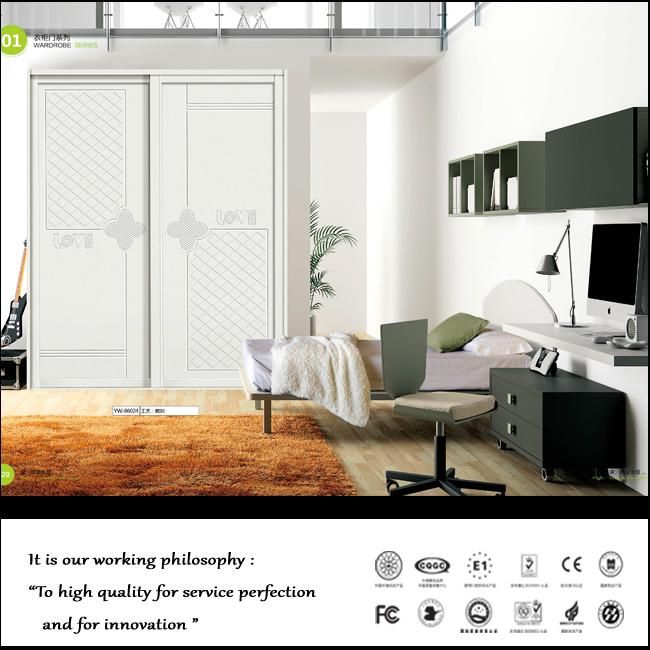 European Style PU Leather Sliding Wooden Bedroom Wardrobe