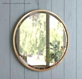 Modern Bathroom Golden Metal Round Shape Beveled Mirror