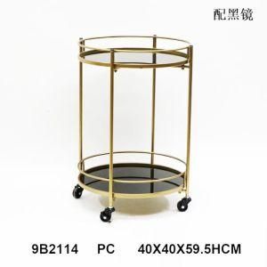 Round Shape Metal Wine Bottle Rack Glass Coffee Table Hotel Trolley Service Bar Cart Furniture