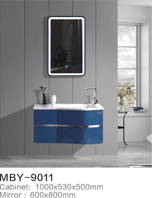 Round PVC Bathroom Cabinet with Glass Basin with LED Mirror