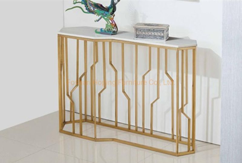 Dining Table Set Wedding Restaurant Modern Side Table Gold Metal Hotel Column Marble Console Table