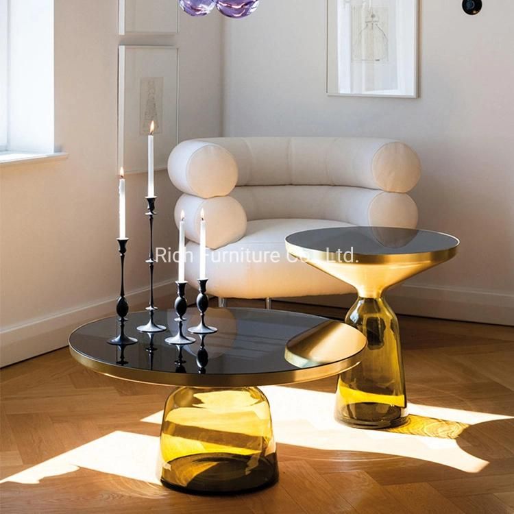 Living Room Coffee Table Stainless Steel Frame in Golden Color Tempered Glass Base Side Table