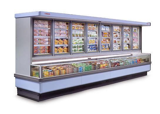 Glass Door Upright Display Freedom Combination Vertical Refrigerated Showcase for Milk