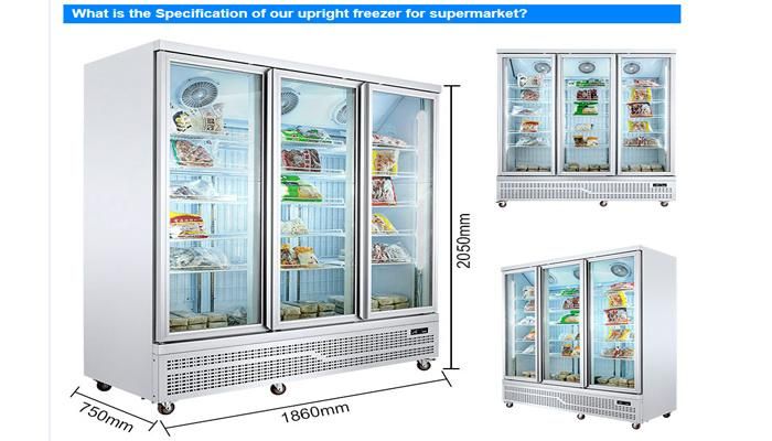 Quick Freezing Showcase Frozen Food Glass Door Display Freezer for Supermarket