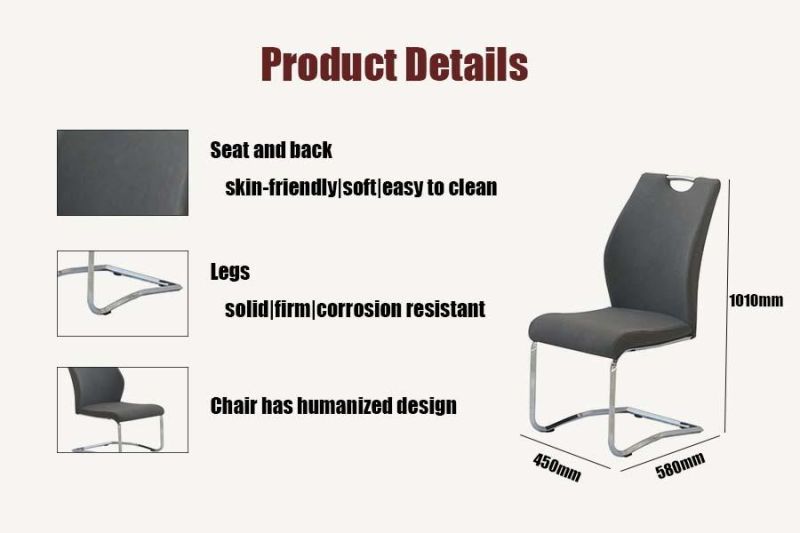 Wholesale Office Indoor Hotel Furniture Electroplating Legs Matte PU Cushion Steel Dining Chair for Home