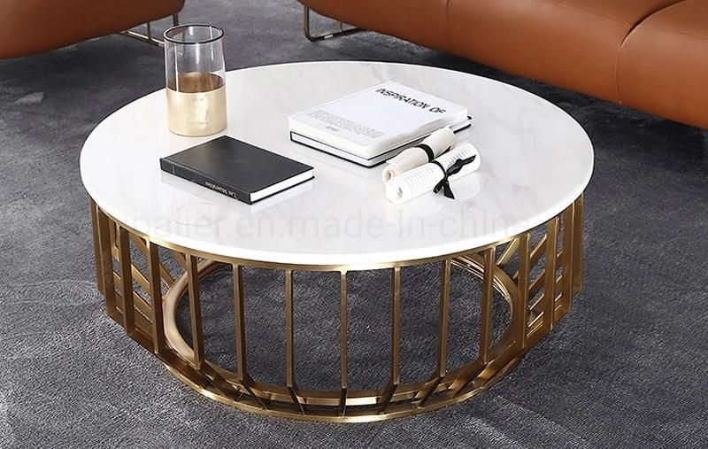 Nordic Modern Round Black Marble Coffee Table for Living Room