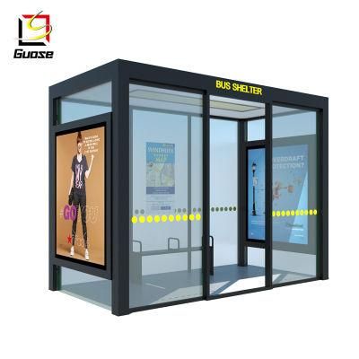 Glass Door Indoor Waiting Shelter Solar Panel Advertising Bus Shelter