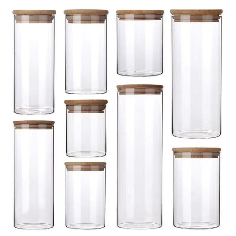 Glass Jars with Bamboo Lids Silicon Ring Air Tight Kitchen Food Cereal Containers for Storage