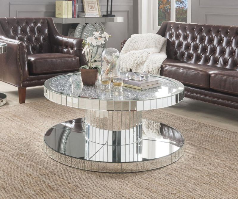 Lucio Contemporary Mirrored Coffee Table with Triple Stacked Platform Design Silver Glass Coffee Table for Living Room and Hotel