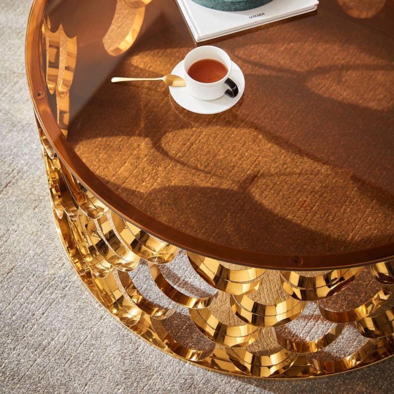 Linsy Modern Round Glass Top Centre Tables Living Room Luxury European Designer Golden Italian coffee Table Yp1462