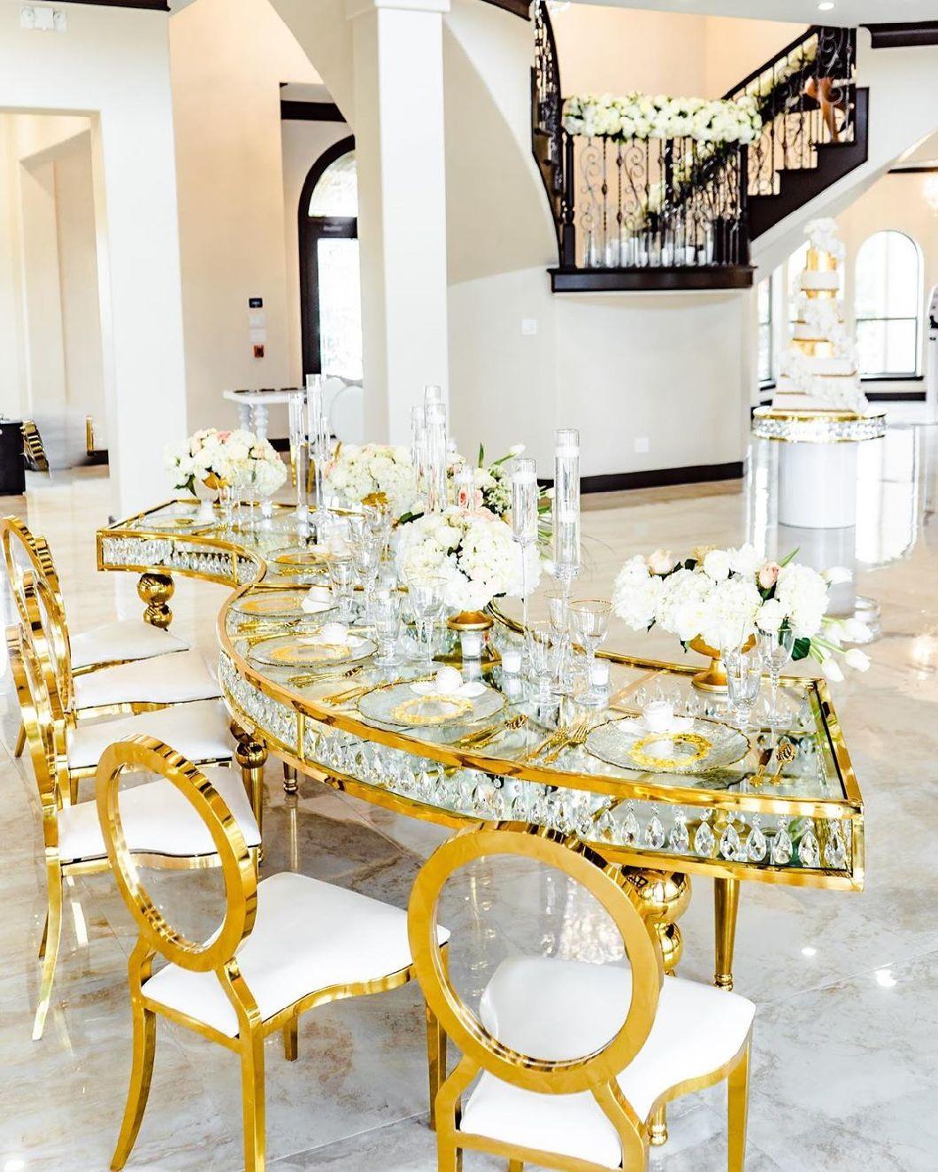 Stainless Steel with Glass Top Table for Dining Room Wedding