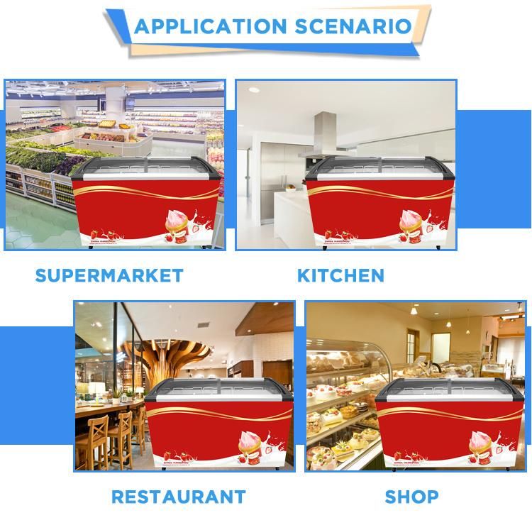 Cheap Price Supermarket Horizontal Freezer Showcase Cooler Glass Door Ice Cream Display Fridges and Deep Freezers