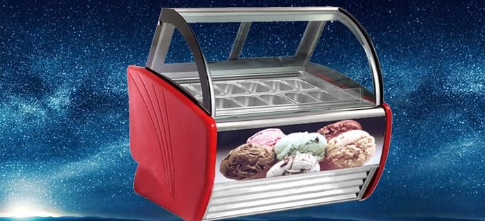 Curved Glass Door Freezer, Ice Cream Showcase, Sliding Door Freezer for Ice Ream