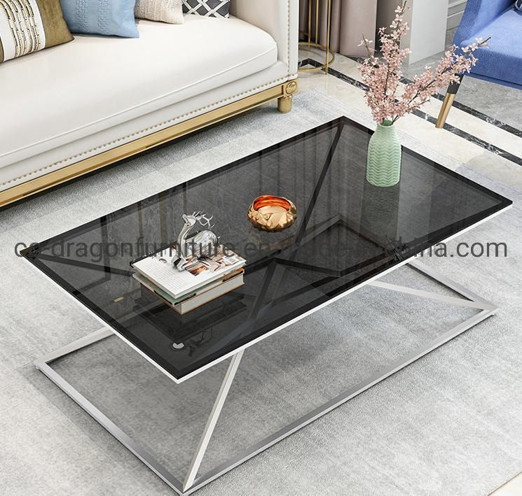 European Design Home Furniture Glass Coffee Table with Gold Legs
