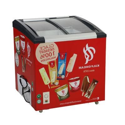 Wholesale Price Commercial Sliding Curved Glass Door Refrigerator Ice Cream Showcase Chest Freezer