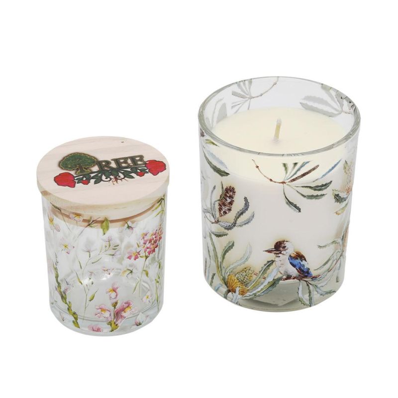 Home Decoration Mosaic Glass Candle Holders Loaded Wax with Wooden Lip and Box
