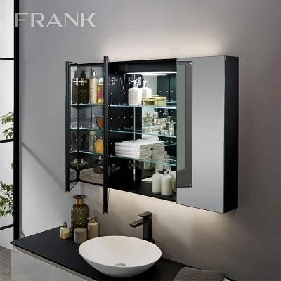 Bathroom Mirror Cabinet with 3 Doors Storage and LED Light