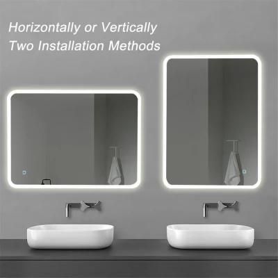 LED Bathroom Mirror Rounded Arc Corner Rectangle Mirror Dimmable Anti-Fog (Vertical/Horizontal)