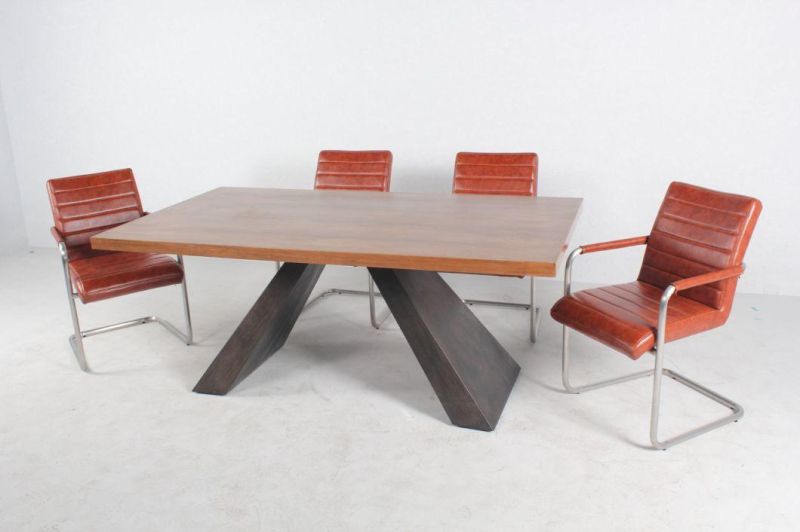 Cn Wholesale Home Living Room Restaurant Furniture MDF Stick Wood Top Metal Legs Steel Dining Table