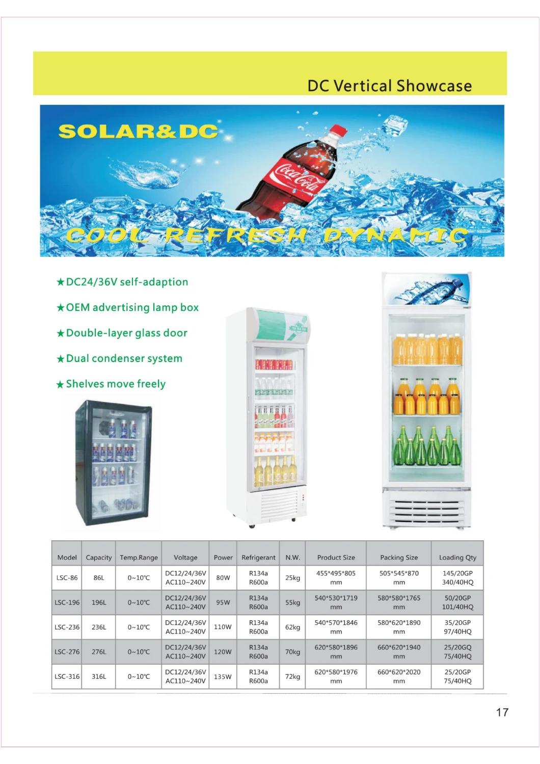 Refrigerator Solar DC Display Case Cooler Show Case 86 Liters 70W
