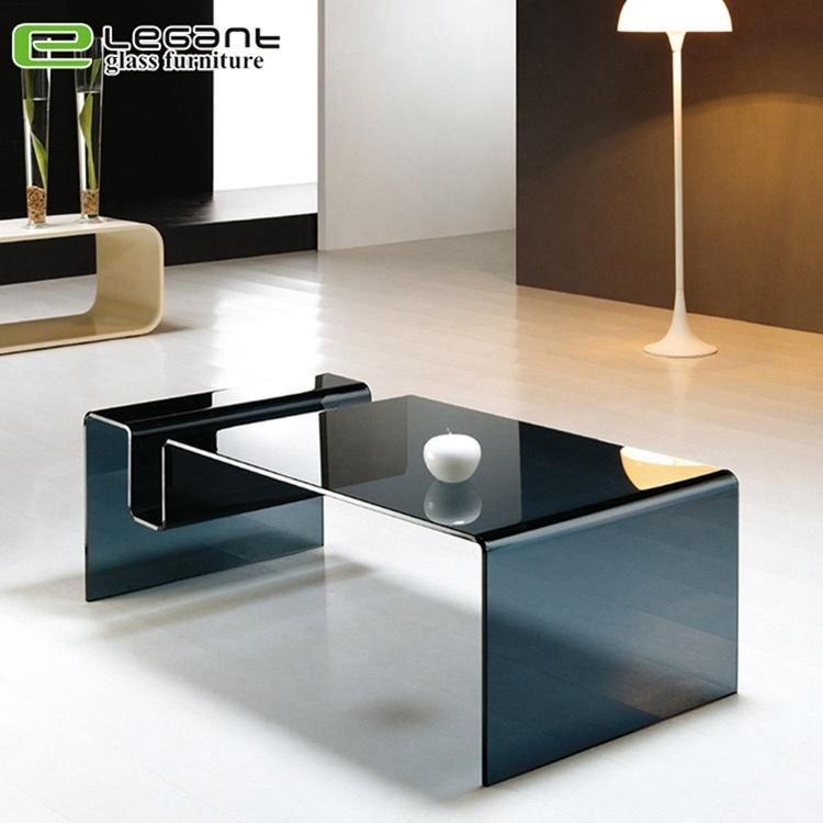 Minimalist High Gloss Grey Tempered Glass Coffee Table for Office