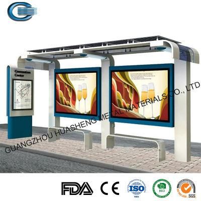 Huasheng Prefab Bus Shelters China Metal Bus Stop Shelter Manufacturers Prefabricated Outdoor Metal Bus Stop Shelter with Ad Box