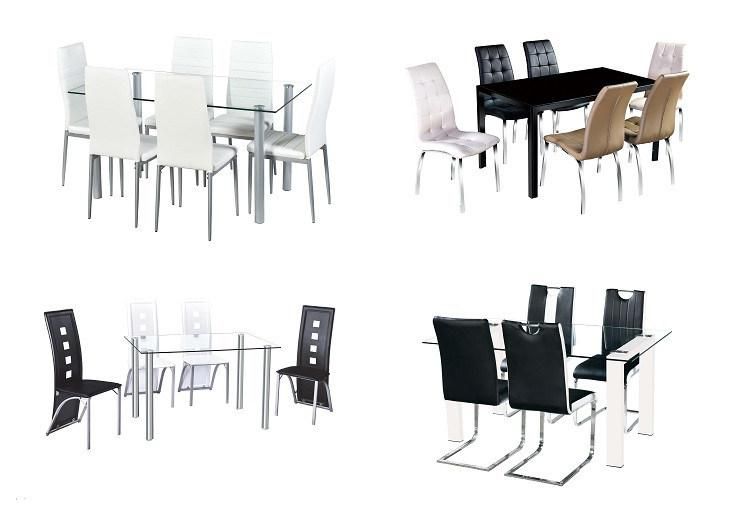 Free Sample Cheap Restaurant Furniture Dining Room Set Modern Stylish Glass Dining Table and Chair Metal Legs Dining Chair