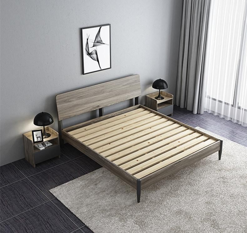 Modern Style Log Color Long Backrest Wooden Melamine Laminated Home Furniture King Queen Size Bed