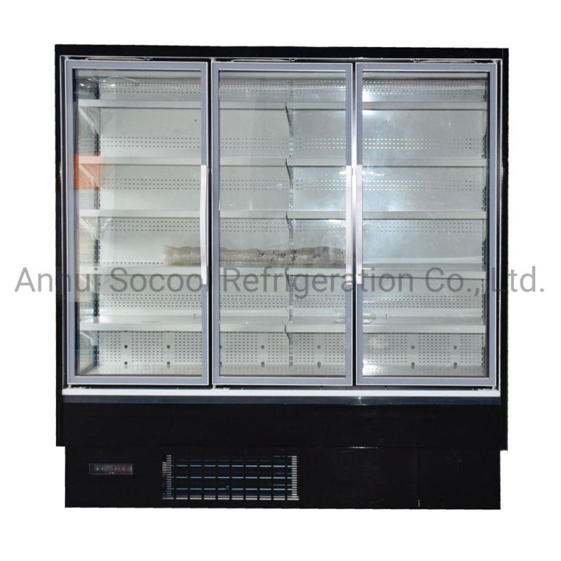 Customized Multideck 2 Glass Doors Display Refrigerated Cabinet for Supermarket with Frameless Triple Glazed Anti-Fog Glass Doors for Ice Cream